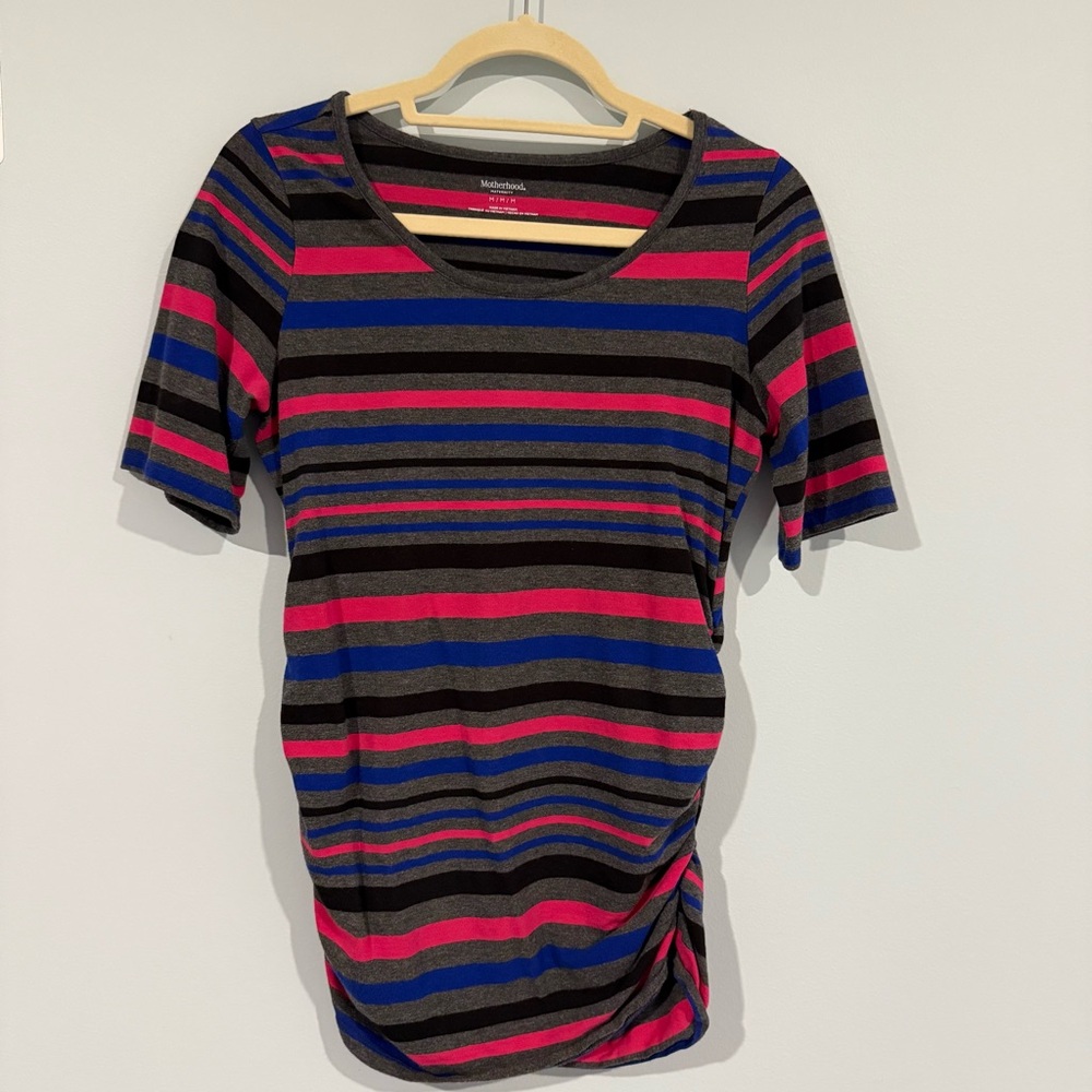Motherhood Maternity Multicolor Striped Short Sleeve Tee